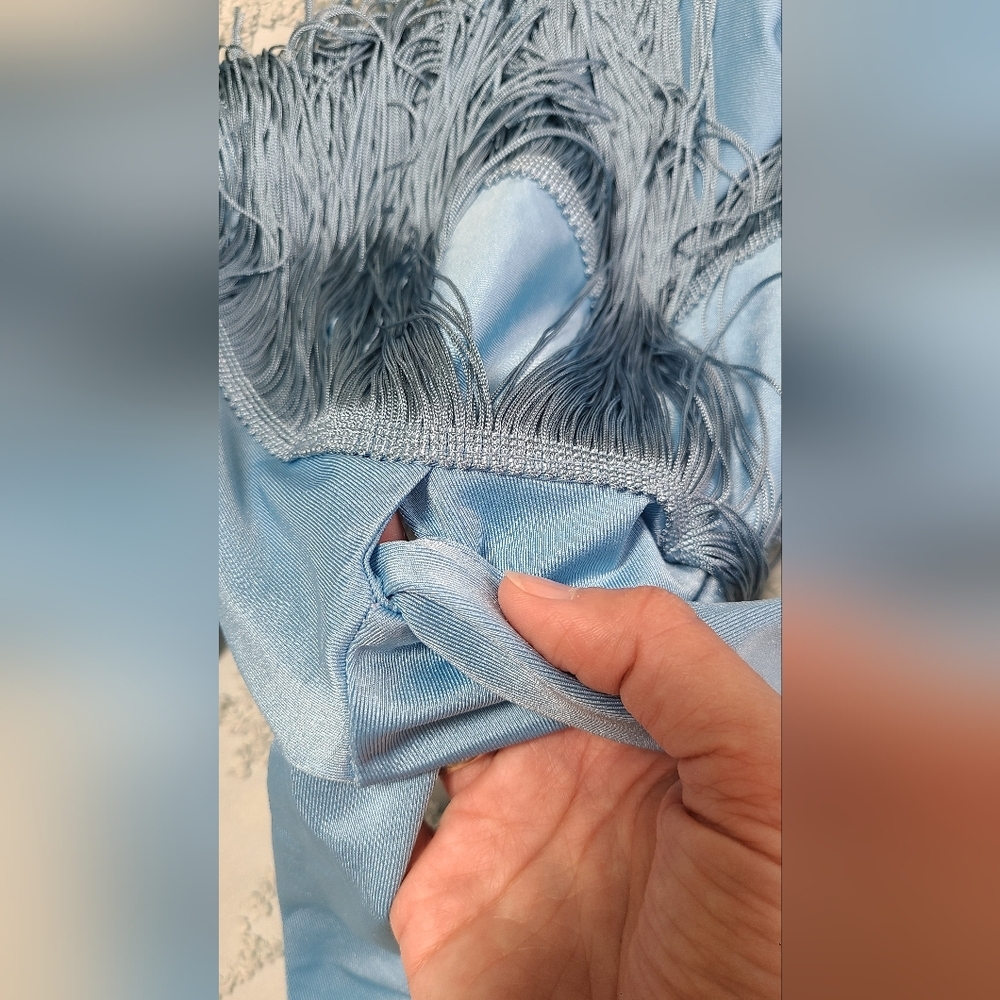 NWOT Fringe Detail Sky Blue Dancer Or Cover Up Skirt - Picture 4 of 5